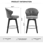 Zeus & Ruta Set of 2 Wingback 25 Swivel Bar Stools with Chenille Upholstery, Wood Legs and Adjustable Height