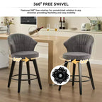 Zeus & Ruta Set of 2 Wingback 25 Swivel Bar Stools with Chenille Upholstery, Wood Legs and Adjustable Height