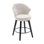 Zeus & Ruta Set of 2 Wingback 25 Swivel Bar Stools with Chenille Upholstery, Wood Legs and Adjustable Height