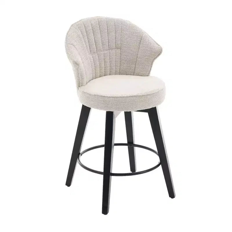 Zeus & Ruta Set of 2 Wingback 25 Swivel Bar Stools with Chenille Upholstery, Wood Legs and Adjustable Height
