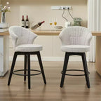 Zeus & Ruta Set of 2 Wingback 25 Swivel Bar Stools with Chenille Upholstery, Wood Legs and Adjustable Height