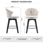 Zeus & Ruta Set of 2 Wingback 25 Swivel Bar Stools with Chenille Upholstery, Wood Legs and Adjustable Height