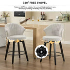 Zeus & Ruta Set of 2 Wingback 25 Swivel Bar Stools with Chenille Upholstery, Wood Legs and Adjustable Height