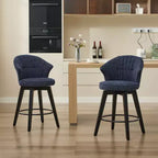 Zeus & Ruta Set of 2 Wingback 25 Swivel Bar Stools with Chenille Upholstery, Wood Legs and Adjustable Height