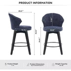 Zeus & Ruta Set of 2 Wingback 25 Swivel Bar Stools with Chenille Upholstery, Wood Legs and Adjustable Height
