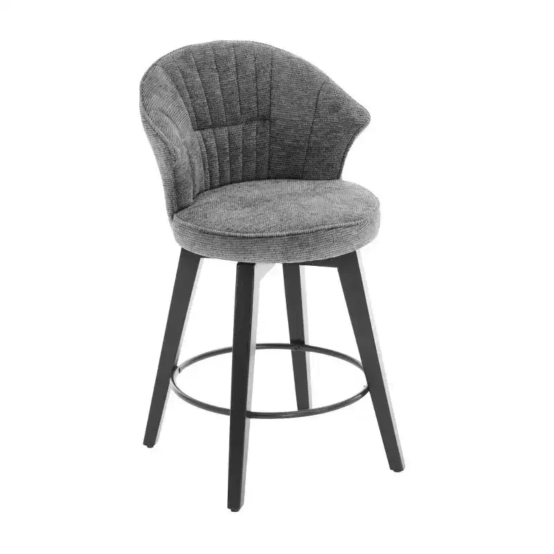 Zeus & Ruta Set of 2 Wingback 25 Swivel Bar Stools with Chenille Upholstery, Wood Legs and Adjustable Height