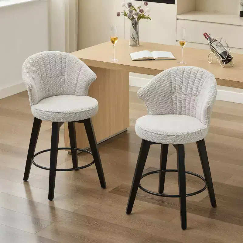 Zeus & Ruta Set of 2 Wingback 25 Swivel Bar Stools with Chenille Upholstery, Wood Legs and Adjustable Height