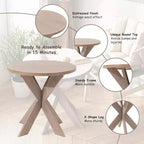 COZAYH Farmhouse Round Wooden End Table with Cross Legs, Vintage Grey Finish