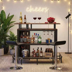 MAYEERTY L-Shape Corner Home Bar Cabinet, Metal & E1 MDF Liquor Storage with 12 Wine Glass Racks & Footrest, Metal Mesh Bottle Guard