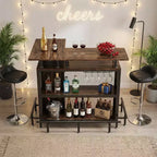 MAYEERTY L-Shape Corner Home Bar Cabinet, Metal & E1 MDF Liquor Storage with 12 Wine Glass Racks & Footrest, Metal Mesh Bottle Guard