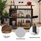 MAYEERTY L-Shape Corner Home Bar Cabinet, Metal & E1 MDF Liquor Storage with 12 Wine Glass Racks & Footrest, Metal Mesh Bottle Guard