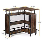 MAYEERTY L-Shape Corner Home Bar Cabinet, Metal & E1 MDF Liquor Storage with 12 Wine Glass Racks & Footrest, Metal Mesh Bottle Guard