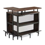 MAYEERTY L-Shape Corner Home Bar Cabinet, Metal & E1 MDF Liquor Storage with 12 Wine Glass Racks & Footrest, Metal Mesh Bottle Guard