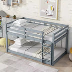 MATEERTY in Legno Massello, Letto a Castello Gemello con Scala, Piattaforme Letto Superiore e Inferiore Realizzate con Doghe Rinforzate Grigio