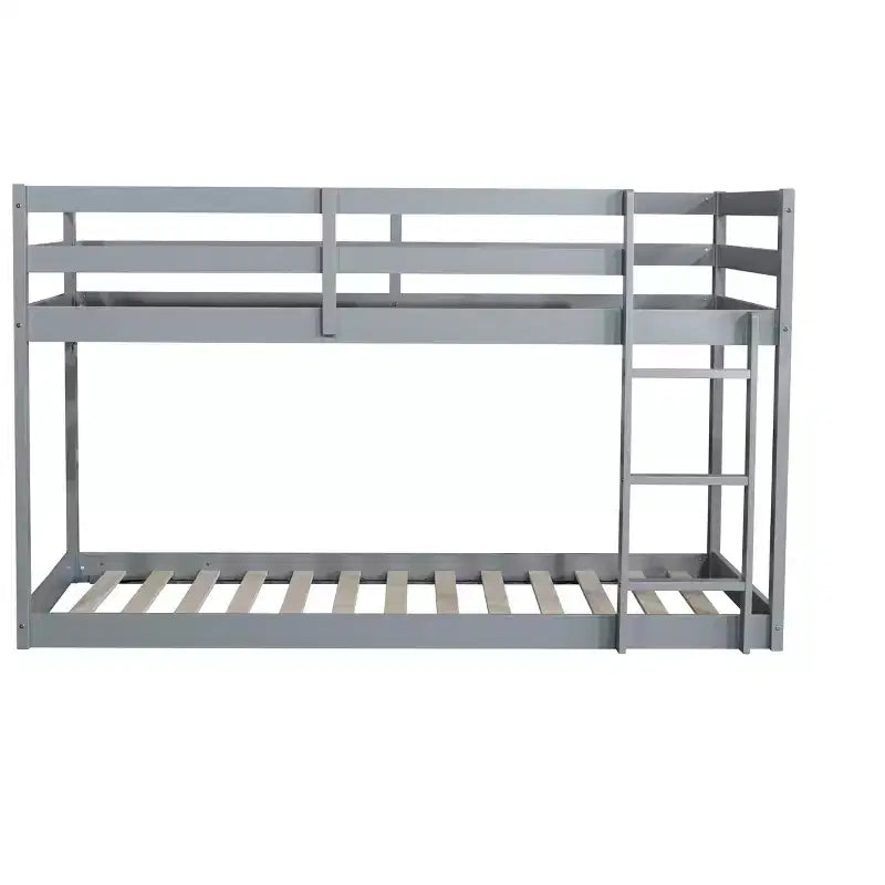 MATEERTY Solid Wooden, Twin Floor Bunk Bed wit Ladder, Upper and Bottom Bed Platforms Crafted with Stregthened Slats Gray