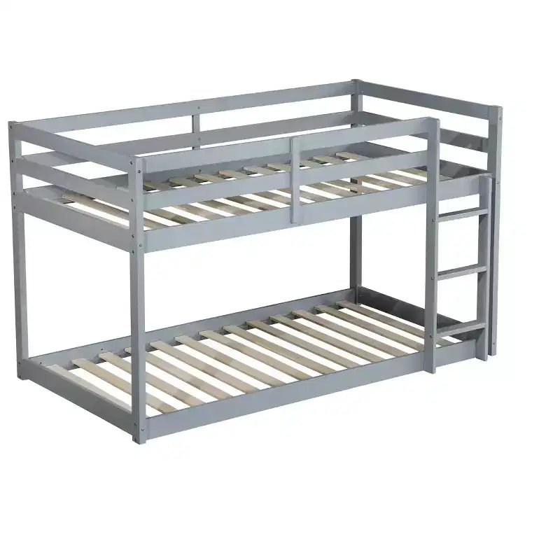 MATEERTY in Legno Massello, Letto a Castello Gemello con Scala, Piattaforme Letto Superiore e Inferiore Realizzate con Doghe Rinforzate Grigio