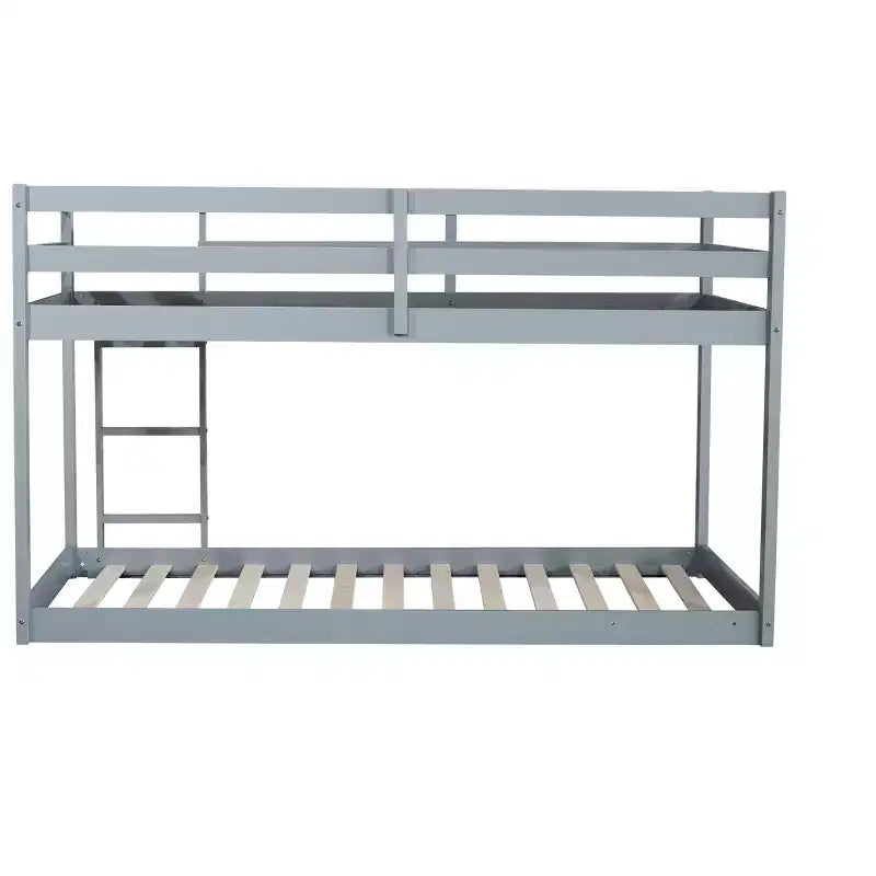 MATEERTY in Legno Massello, Letto a Castello Gemello con Scala, Piattaforme Letto Superiore e Inferiore Realizzate con Doghe Rinforzate Grigio