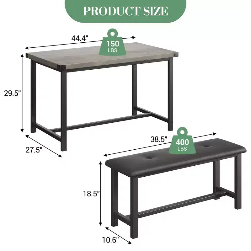 Set tavolo da pranzo da 3 pezzi, con 2 panche imbottite