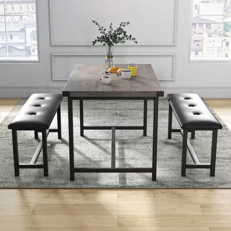 Set tavolo da pranzo da 3 pezzi, con 2 panche imbottite