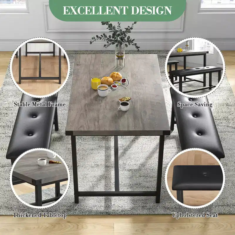 Set tavolo da pranzo da 3 pezzi, con 2 panche imbottite
