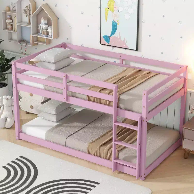 MATEERTY, Letto a castello in legno massello, con scaletta, piattaforme superiore e inferiore realizzate con doghe rinforzate, rosa