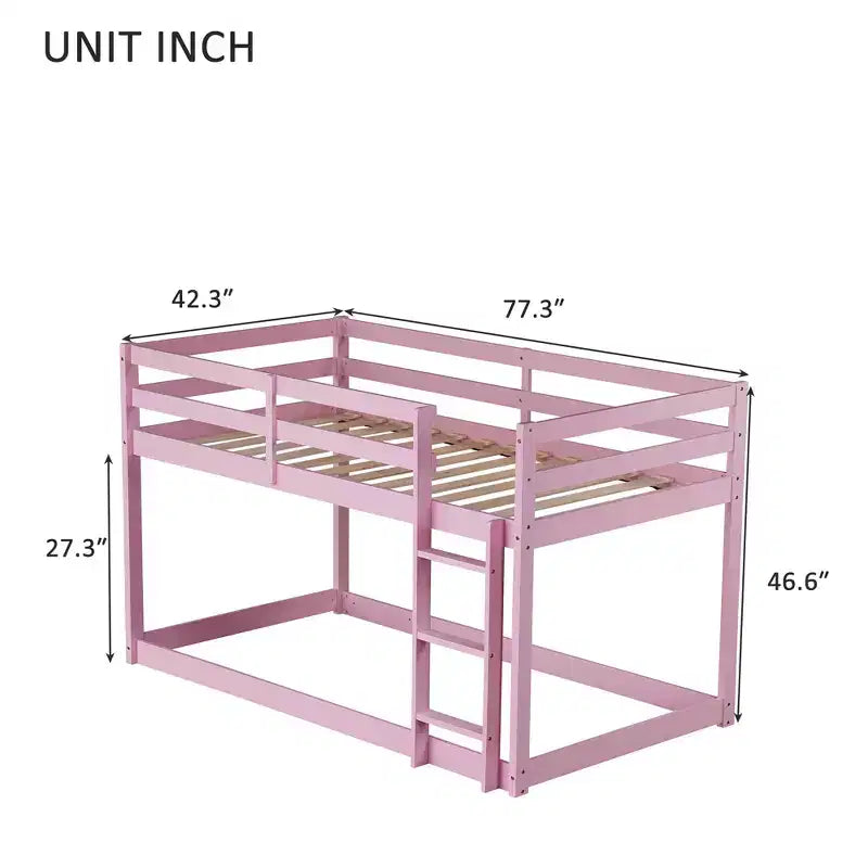 MATEERTY, Letto a castello in legno massello, con scaletta, piattaforme superiore e inferiore realizzate con doghe rinforzate, rosa
