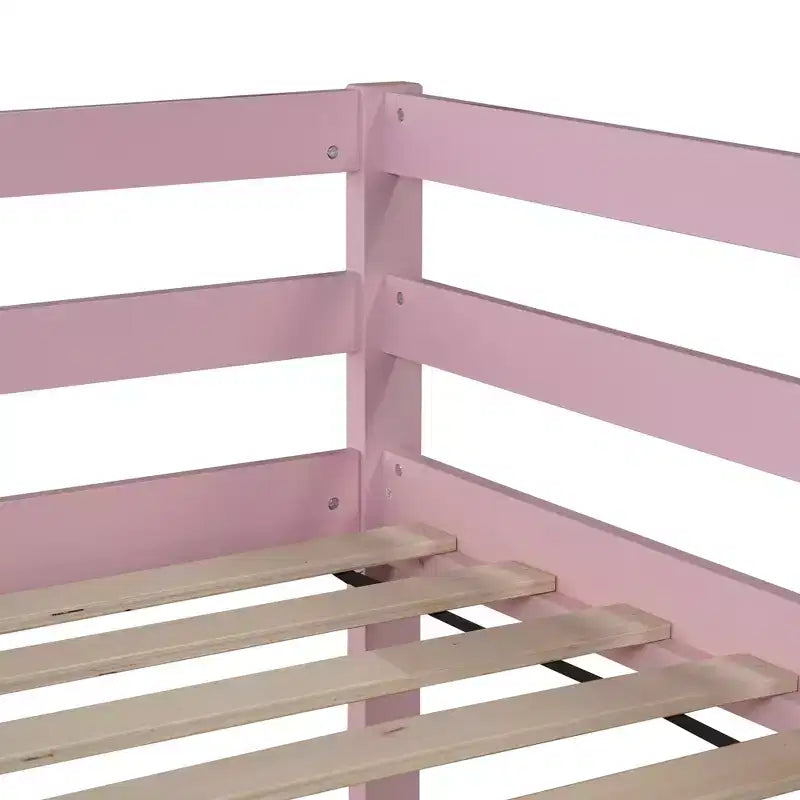 MATEERTY, Letto a castello in legno massello, con scaletta, piattaforme superiore e inferiore realizzate con doghe rinforzate, rosa
