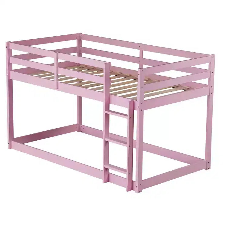 MATEERTY, Letto a castello in legno massello, con scaletta, piattaforme superiore e inferiore realizzate con doghe rinforzate, rosa