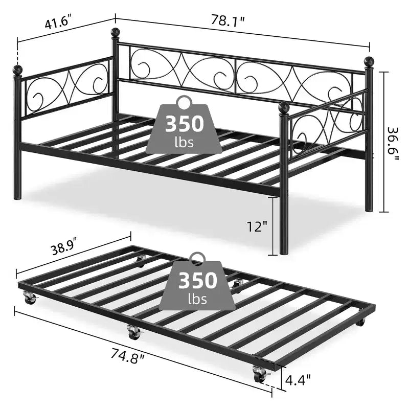 Divano letto singolo con letto estraibile, telaio in metallo resistente per letto singolo con letto estraibile