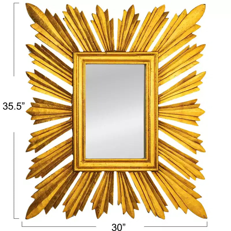 Storied Home Sunburst Rectangular Wall Mirror, Gold