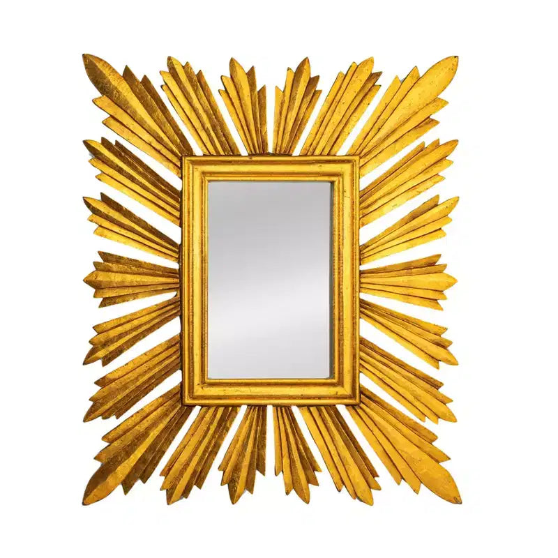 Storied Home Sunburst Rectangular Wall Mirror, Gold