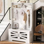 CLIHOME 43.3 Entryway Bench with Coat Rack, 3-in-1 Design Hall Tree with 7 Hooks and Adjustable Shelves