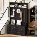CLIHOME 43.3 Entryway Bench with Coat Rack, 3-in-1 Design Hall Tree with 7 Hooks and Adjustable Shelves