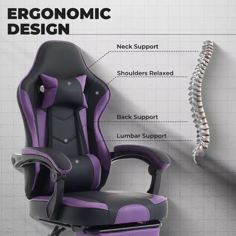 Sedia da gaming, sedia ergonomica da ufficio con poggiapiedi e supporto lombare massaggiante, sedia da videogioco girevole regolabile in altezza