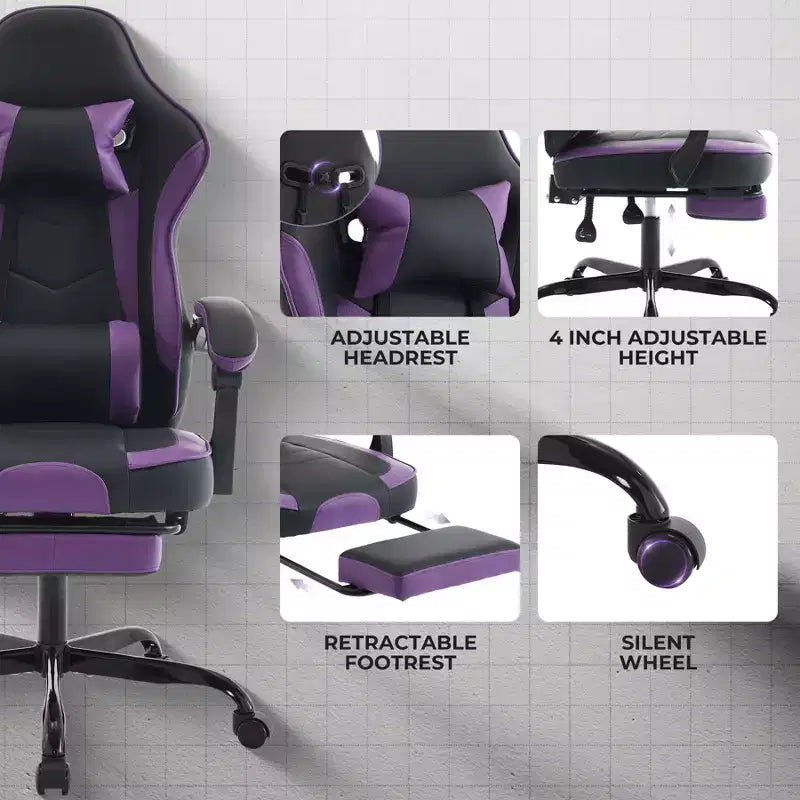 Sedia da gaming, sedia ergonomica da ufficio con poggiapiedi e supporto lombare massaggiante, sedia da videogioco girevole regolabile in altezza
