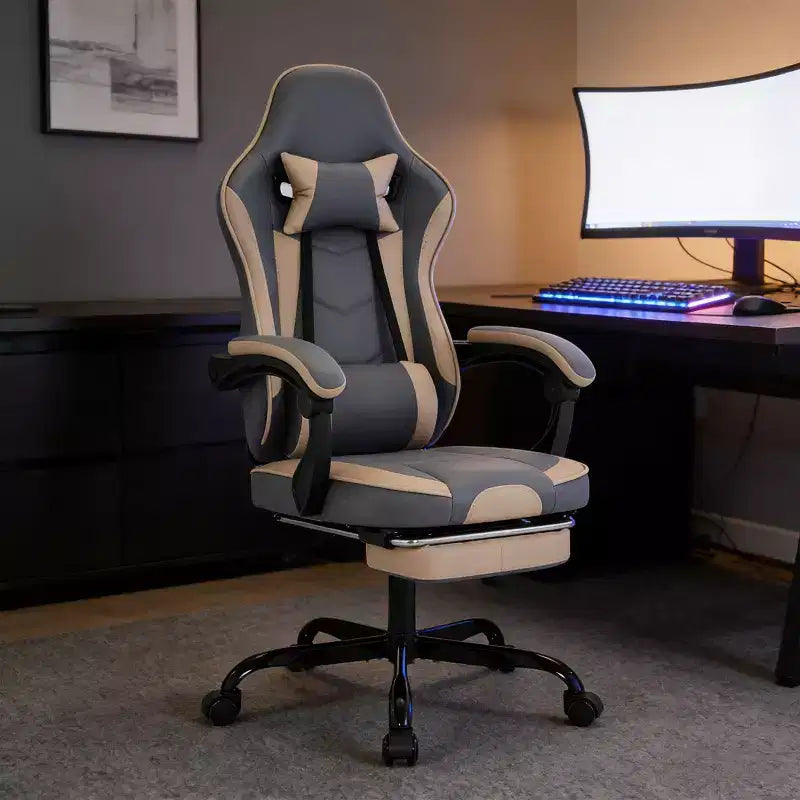 Sedia da gaming, sedia ergonomica da ufficio con poggiapiedi e supporto lombare massaggiante, sedia da videogioco girevole regolabile in altezza