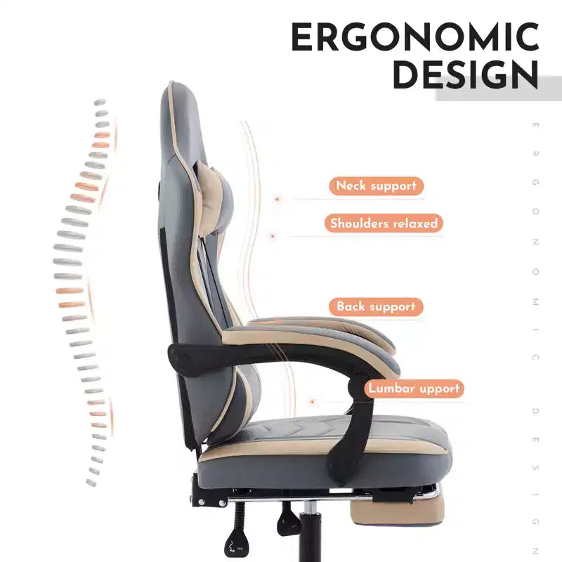 Sedia da gaming, sedia ergonomica da ufficio con poggiapiedi e supporto lombare massaggiante, sedia da videogioco girevole regolabile in altezza