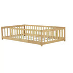MAYEERTY Letto a Castello Basso con Recinzione Senza Porta, Guardrail a Terra in Legno di Gomma Beige