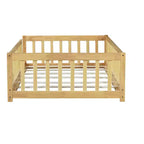 MAYEERTY Letto a Castello Basso con Recinzione Senza Porta, Guardrail a Terra in Legno di Gomma Beige