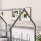MAYEERTY Letto in legno con doghe a pavimento e sponde di sicurezza, colore grigio