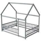MAYEERTY Letto in legno con doghe a pavimento e sponde di sicurezza, colore grigio