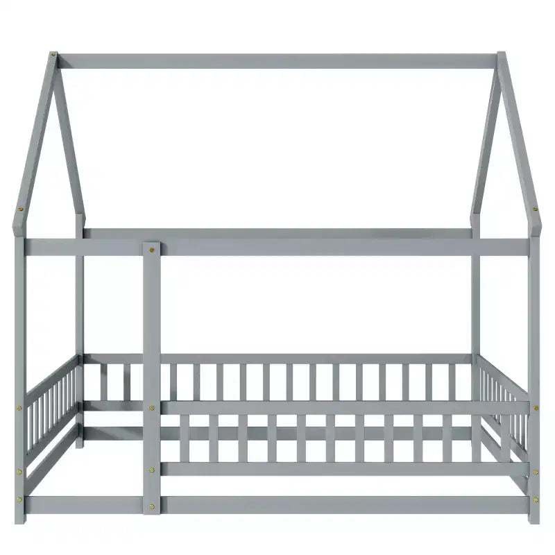 MAYEERTY Letto in legno con doghe a pavimento e sponde di sicurezza, colore grigio