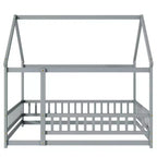 MAYEERTY Letto in legno con doghe a pavimento e sponde di sicurezza, colore grigio