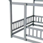 MAYEERTY Letto in legno con doghe a pavimento e sponde di sicurezza, colore grigio