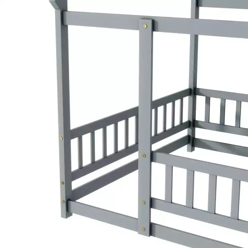 MAYEERTY Letto in legno con doghe a pavimento e sponde di sicurezza, colore grigio