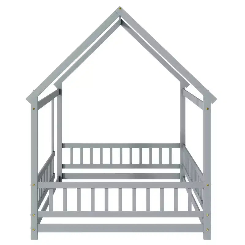 MAYEERTY Letto in legno con doghe a pavimento e sponde di sicurezza, colore grigio