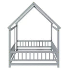 MAYEERTY Letto in legno con doghe a pavimento e sponde di sicurezza, colore grigio