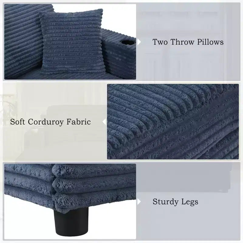 86.5 Oversized Loveseat Chaise Lounge Sectional Sofa Bed Corduroy Sleeper Sofa with Two USB Ports