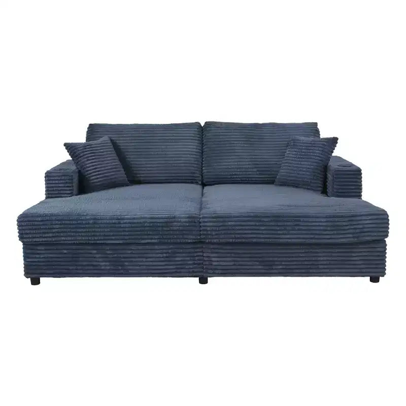 86.5 Oversized Loveseat Chaise Lounge Sectional Sofa Bed Corduroy Sleeper Sofa with Two USB Ports