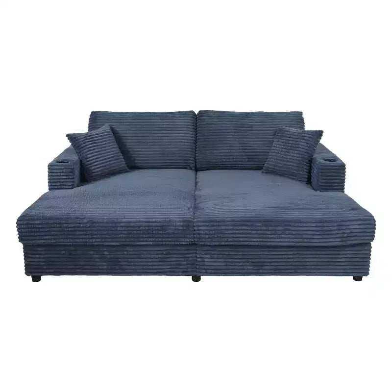 86.5 Oversized Loveseat Chaise Lounge Sectional Sofa Bed Corduroy Sleeper Sofa with Two USB Ports